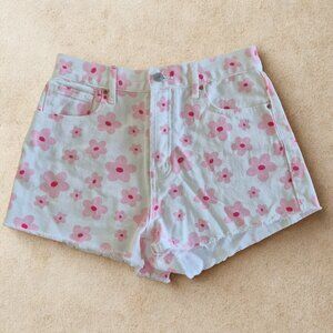 Pacsun Vintage High Rise Cut Off Shorts Womens Sz 27 White Daisy Denim